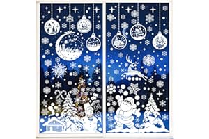 RISUNPET Christmas Window Stickers, 260 pcs Double Sided Christmas Window Cling, 9 Sheet Reusable Christmas Window Decal White Static Sticker for Christmas Window Decorations, Christmas Decorations