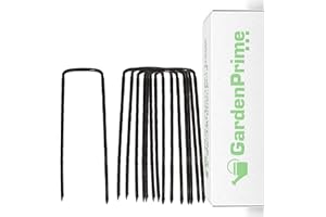 GardenPrime 100 Clavijas de jardín para Sujetar Malla de malezas, paño de jardín Negro, paño de Fieltro, césped Artificial (Longitud 100 mm, Acero al Carbono)