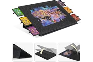 Lavievert Tavola puzzle pieghevole con supporto e copertura progettati 2 in 1, tavolo puzzle inclinabile con 6 cassetti, leggero in feltro puzzle Plateau portatile salvaspazio 2000 pezzi, grigio scuro