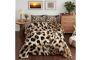 LOUSSIESD Juego de ropa de cama de leopardo para niños y niñas, edredón de plumas de animales salvajes, funda de edredón de piel de leopardo, tamaño doble