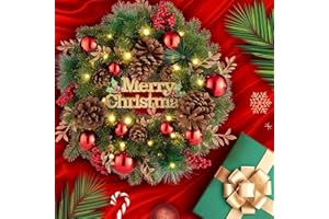 ‎AVOALRE Avoalre 40 LEDs Türkranz Weihnachten Batterie, 8 Modi und Timer Funktion,Durchmesser 40cm warmweiße Weihnachtskranz, Türkranz mit Tannenzapfen und Kugel,Weihnachten Deko für Türen,Wänden, Fenstern