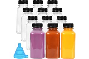 Winter Shore Petites Bouteilles Plastiques Vides 270 ml [Lot de 12] - Bouteilles Sensorielles Transparentes - Bouchon Anti-Fuite & Entonnoir - Bouteille Jus, Eau, Smoothies Idéales pour MIni Frigo
