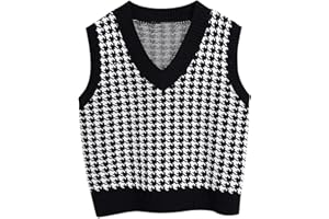 SHZFGUI Womens Sweaters Fall 2024 Sleeveless College Sweater Women Casual Holiday Warm Sweater Cropped V Neck Cozy Checked Sweaters Women