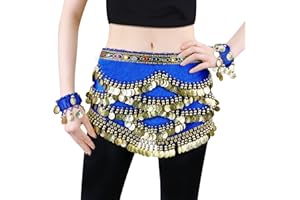LZYMSZ Cintura Sciarpe di Danza del Ventre, Gonne di Danza del Ventre per Ragazze/Donne Avvolgere con 320 Monete d'oro, Costume di Penzolante in Chiffon con Braccialetti