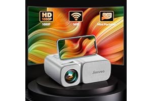 Beamer,Jimveo WiFi Mini Beamer 9000 Lumen 1080p Full HD Beamer 250''Display Mini Projektor LCD Heimkino/Outdoor/Kompatibel mit TV Stick/X-Box/DVD/Laptop/Smartphone Kleiner Beamer