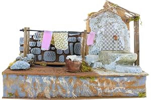 Moranduzzo Fuente lavadero con bomba 33 x 18 x 25 cm – Con recirculación de agua y paños goteantes, de estilo rústico para belén de 10 cm – Made in Italy, producto oficial, fabricado en Italia