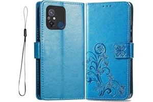 GOKEN Funda para Xiaomi Redmi 12C / Redmi 11A, Leather Folio Carcasa con Billetera con Magnético, Relieve Dibujo, TPU PU Cuero FILP Case Cover con Soporte/Tapa Tarjetas -Azul