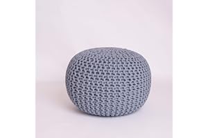 EXQUIZIT HOME® Knitted Round Pouffe Foot Stool Ottoman – Large 100% Cotton Chunky Hand-Knit Pouf with Polystyrene Beads Filling – Soft & Comfortable Footrest and Occasional Seating, 50cm (Charcoal)
