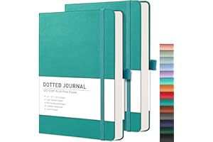 RETTACY Dotted Bullet Grid Journal 2 Pack - Dot Grid Hard Cover Notebook with 320 Pages,120gsm Thick Paper,Smooth PU Leather,Inner Pocket,5.75'' × 8.38''