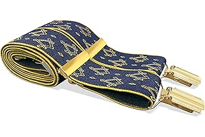 THE MASONIC COLLECTION - Mens Braces (Suspenders) With Square and Compass - X Type Design - Adjustable & Elastic – In Gold/Silver - A Perfect Masonic Gift Accessory For Freemason Men