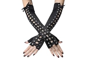 Coucoland Handschuhe Damen Lang mit Senkel Opera Fest Party Halbhandschuhe Damen Fasching Kostüm Accessoires