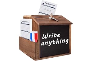 AZEAM Wood Suggestion Box with Lock and Slot, Wooden Countertop Wall Mounted Charity Collection Donation Boxes Lockable Comment Ballot Feedback Tip Prayer Box with Blackboard for Office,Church