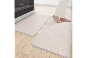 DEXI Maty podłogowe do kuchni, amortyzowane, odporne na zużycie, zestaw dywaników kuchennych, dywaniki i maty kuchenne, antypoślizgowe, wodoodporne, 44 x 75 cm + 44 x 150 cm, beżowe