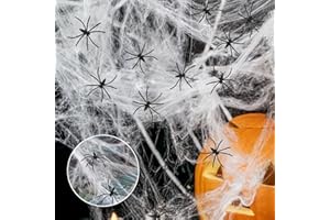 FANNITE Ragnatela Decorativa Di Halloween, Ragnatela Di Halloween Bianca Da 100 G Con 40 Ragni Neri Spaventosi, Ragnatele Elastiche, Per La Decorazione Della Casa Stregata, Scena Spaventosa