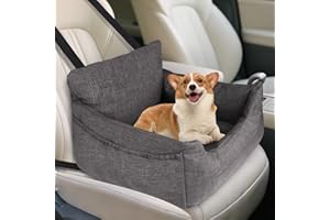 Ezvsevuo Asiento Perro Coche Pequeño, 54x52x35cm - Cama Perro de Tela Oxford con Cojín Desmontable & Correa de Seguridad & Bolsillos de Almacenamiento, Gris
