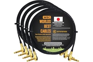 WORLDS BEST CABLES 4 unités – Mogami 2319–60 cm (0,6 m) – Instrument effets câble patch avec Plaqué or, profil bas, Pancake à angle droit type TS Connecteurs (6.35 mm)