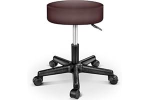 TRESKO Taboret na kółkach z regulacją wysokości, brązowy | taboret obrotowy o grubości 10 cm | taboret roboczy obracany o 360° | taboret