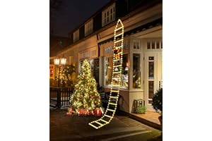 iShabao 9.8Ft Ladder Christmas Lights with Santa Claus - 338 LED Outdoor Christmas Lights Mains Powered with Timer, Memory Function, 8 Modes Ladder Lights for Indoor Outdoor Xmas Decor(Warm White)