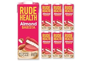 Rude Health 6 x 1 Litre Almond Barista Drink, Dairy Free, 100% Natural Drink, No Added Sugar, Healthy & Vegan Milk, Lactose Free Milk, No Additives, Gluten Free, Recyclable Packaging