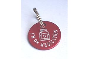 Paradise Pets ON MEDICATION CAT SAFETY ID TAG PERSONALISED ON REVERSE WITH YOUR CHOICE OF TEXT - RED WITH MEDICINE BOTTLE MOTIF