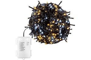 VOLTRONIC Guirlande lumineuse LED, intérieur et extérieur, IP44, fonctionne sur piles, choix du modèle et de la couleur, 200 LED, blanc chaud/blanc froid