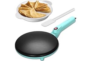 Baker's Friend Macchina per Crêpes Istantanee con Manico, Macchina Elettrica Padella per Crêpes, Crêperia Elettrica, Padella Crepes Antiaderente da 20 cm, Blu-verde