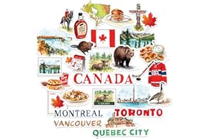 Navy Peony Stickers de voyage époustouflants du Canada (29 pièces) - Aquarelle, Décalcomanies canadiennes pour journaux, bouteilles d'eau, valises, albums de souvenirs, bricolages de la fête du Canada