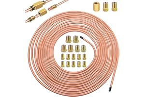 mxuteuk 3/16 Inch x 25 ft Brake Line Tubing Kit Flexible Copper Coated Alloy Brake Line Tubing Coil with 18 Inverted Flare Fittings and 1 Unions SAE Standard
