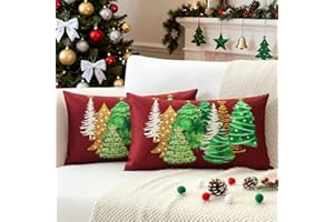JOTOM Set of 2 Christmas Cushion Covers 30x50 cm Christmas Tree Double Sided Printed Decorative Red Pillow Covers Winter Holiday Cushion Cases Xmas Decoration for Home Couch Bed Sofa Decor (Red)