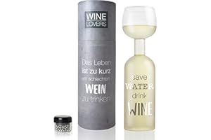 ILP GMBH I LOVE PRODUCTS Wine Lovers Bicchiere da Vino XXL con Bottiglia Integrata e la Scritta Save Water, Drink Wine – Simpatico Bicchiere Perfetto Come Idea Regalo – con Perle per la Pulizia (Save Water)