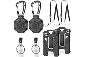 THBOXES 2 Stück Heavy Duty Schlüsselanhänger Ausziehbar, 2 Schlüsselband Abnehmbar und 2 Ausweishülle, Kartenhülle Einziehbarer Ausweishalter mit 80cm Einziehbares Stahlseil für ID Card Zugangskarten