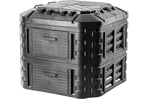 KADAX Compostador de plástico rápido, compostador con botones a presión, compostador térmico negro con tapa plegable (600 L)