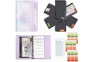 Harphia Organizer na pieniądze w paski A6, kolorowy planer na pieniądze, zestaw puzzli, z 8 kopertami na pieniądze, z naklejkami i etykietami, fioletowa teczka oszczędzająca pieniądze, 150 fioletowa