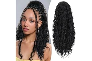 RUWISS Coleta Postiza Pelo Natural, Extensiones Pelo Rizado Coleta Postiza Larga Negro Natural Ondulado Sintética Ponytail 50 cm Cola Caballo Extension para Mujeres