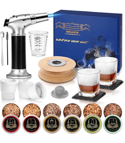 Kit fumoir à cocktail - Accessoires de whisky - Avec 6 saveurs - Copeaux de bois - Old Fashioned Whiskey - Un excellent cadeau pour les pères, les maris, les amis et