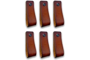 Brute Strength - Maniglie in pelle per mobili - Cognac - 6 pezzi - 16,5 x 2,5 cm - Maniglia per mobili, maniglia per porte per cucina, bagno, armadi, comò, legno
