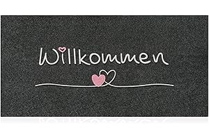 AAZZKANG Türmatte Lang Außen Innen Willkommen Fußmatten 120 x 45 cm mit Dauerhaft rutschfest Gummi Rückseite Ultra absorbieren Schlamm Einfach zu säubern Haustür Eingangsteppich Schwarz