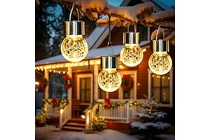 GIGALUMI Solarne lampy zewnętrzne, lampy wiszące do dekoracji bożonarodzeniowej, wzór popękanego szkła, wodoodporne, do ogrodu, na podwórko, ogrodzenie, drzewo, 8 sztuk (ciepła biel)