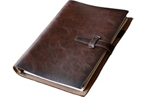 ADEERUS Nachfüllbares A5-Leder-Notizbuch, wiederverwendbares Leder-Tagebuch, Vintage-Organizer mit 6-Ring-Metallbinder, 120 Seiten, liniertes Papier und Tasche, für Schriftsteller, Geschäft, Arbeit, Studium