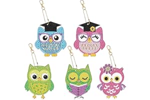 JISHSHAY 5 Pcs Diamond Painting Keyrings,5D DIY Cute Owl Diamond Art Keychain Kits Full Drill Shape Painting Kits Key Rings Art Craft Handbag Bag Purse Key Chain Pendant for Kids Adult Keyrings