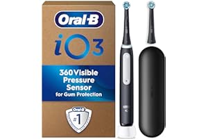 Oral-B iO3 Electric Toothbrush, 2 Toothbrush Heads, Pressure Sensor, Toothbrush for Adults with Travel Case, Gift Ideas for Him/Her, Matt Black, UK 2 pin plug
