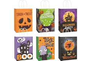 6 torebek na smakołyki na Halloween z uchwytami na imprezę halloweenową | Torba do przechowywania prezentów na imprezę halloweenową, 6 wzorów, 21 x 15 x 8 cm