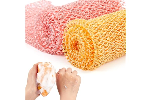 Shappy 2 Éponges Africaines Filet de Corps Exfoliant Épurateur Exfoliant de Corps de Bain Épurateur de Dos pour Lissage de Peau Usage Quotidien Remplissage de Bas(Rose Pêche, Crémeux)