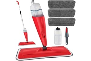 Homgif Fregona Mopa con Pulverizador 135CM, Spray Mop 550ML Mopas de Limpieza Suelos, Fregona Microfibra para el Hogar, Cocina, Madera Dura, Madera, Cerámica (Rojo)