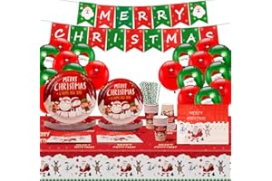 AIPartywar 20 Gäste Weihnachten Partygeschirr, Christmas Party Geschirr Set, 102 Stück Partyzubehör Partybesteck, Weihnachtsfeier Dekoration Supplies Enthält Pappbecher Teller Servietten Luftballons