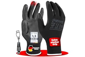 schutzmeister® 12 Pairs Premium PU Work Gloves, Size 7/S - 11/XXL, Breathable, Strong Grip, Fine Touch, Assembly, Garden Gloves, Safety Gloves - Men, Women, Mechanic