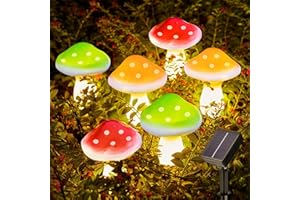 Joycome Adornos de Jardín con 6 Luces LED Solares de Hongos - Impermeables para Exterior, Caminos, Paisajes, Vallas, Césped, Patio - Decoración para Fiestas y Bodas