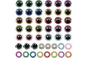 TOAOB THE ONE AND ONLY BABY TOAOB 60pcs Yeux de Sécurité 16mm Ronds en Plastique Yeux de Poupée Coloré Assorties en Paillettes Nontissés avec Rondelles pour DIY Fabriquer Artisanat Marionnettes Animales en Peluche Tricotées
