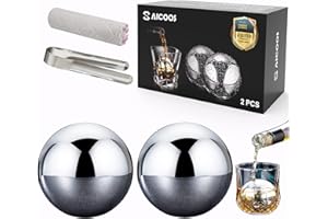 Wiederverwendbare Eiswürfel Kugel 2 Stück - Ice Cube Rund, Whiskystein, Edelstahl-Eiswürfel mit High Cooling-Technologie, verwendet für Whisky, Wodka, Likör, Wein(55mm)
