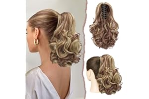 ‎SOFEIYAN Sofeiyan Pferdeschwanz Verlängerung 28cm Klaue Clip in Pferdeschwanz Haarverlängerungen Kurz Lockig Gewellt Pferdeschwanz Extensions Synthetisches Haarteil für Frauen, Braun & Blond